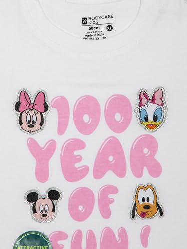 BODYCARE Disney Minnie & Friends Girls White T-Shirt with Fun Minnie Mouse Print, Soft Cotton for All-Day Comfort, Perfect for Casual Wear and Outdoor Activities