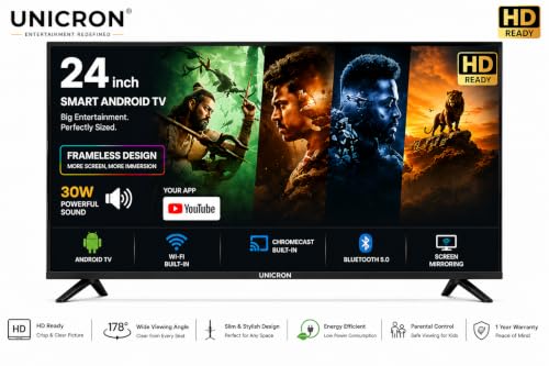 60 cm (24 Inches) HD Ready Smart LED TV | Android Smart TV | 1GB RAM & 8GB ROM | Built-in Wi-Fi | HDMI & USB Ports