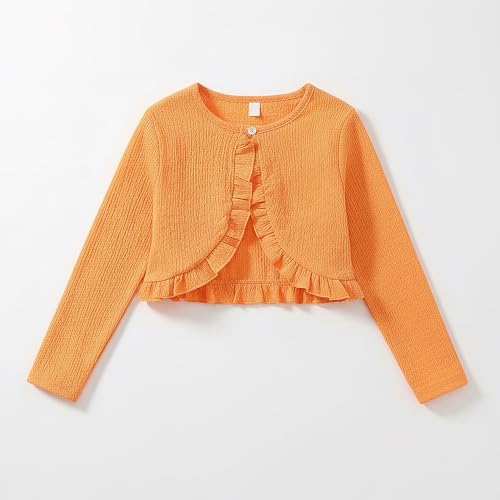 Hopscotch Girls Leaf Bow Applique Casual Dress in Orange Color for Age (6-7 Years)