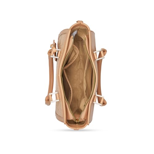 Caprese Wind Large Satchel Handbag for Women | Woven Texture Faux Leather | Stylish Shoulder Bag with Adjustable & Detachable Strap | Spacious Office & Casual Purse with Zipper Closure (Mocha Mousse)