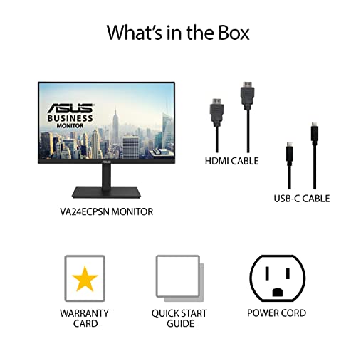 ASUS VA24ECPSN 23.8" 1080P (VA24ECPSN) Home Screen - Full HD, IPS, 75Hz, Adaptive Sync, Speakers, Eye Care, Low Blue Light, Flicker-Free, USB-C, RJ45, HDMI,