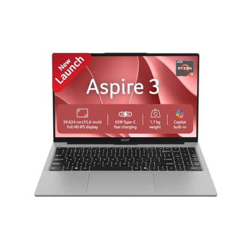 Acer Aspire 3,AMD Ryzen 3 3200U, 8GB DDR4 RAM/256 SSD, 39.62 cm /15.6" FHD IPS Display, Win 11Home, Silver, 1.7 Kg, A325-39, BL Keyboard, Thin & Light Laptop