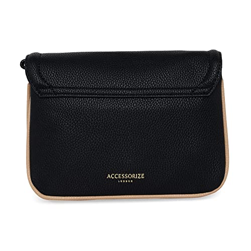 Accessorize London Women'S Faux Leather Black Tara Triple Compartment Sling Bag