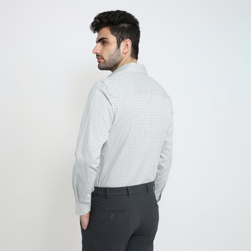 Raymond Men Regular Fit Print Pattern Pure Cotton Cut Away Collar Full Sleeve Formal Shirt White