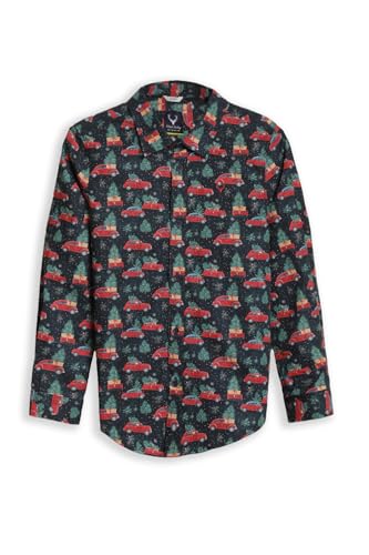 Boys Navy Print Casual Shirt