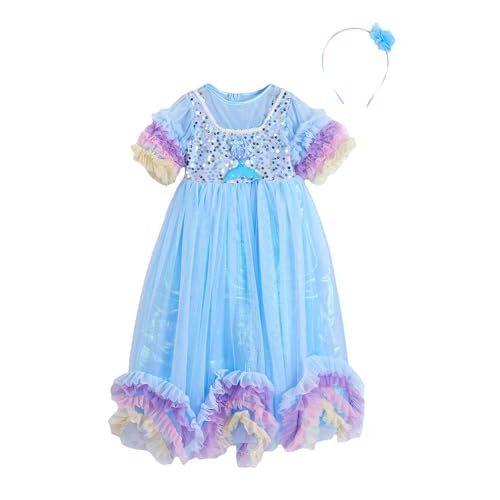 Hopscotch Girls Blue Short Sleeves Sequined Ruffled Gown for Age (4-5 Years)
