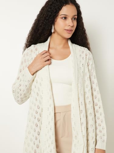 Max Women Knit Longline Waterfall Shrug (Off White_M)