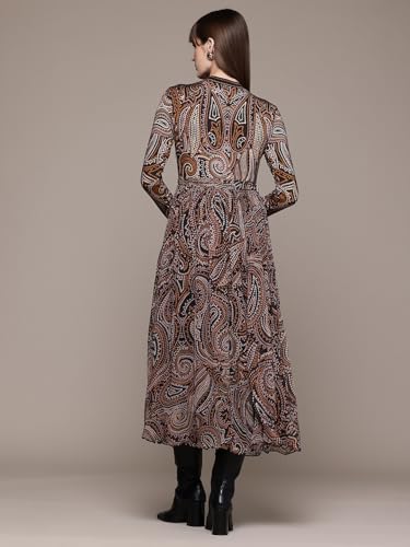 Label RITU KUMAR Brown Bluo Crew Neck Dress with Belt
