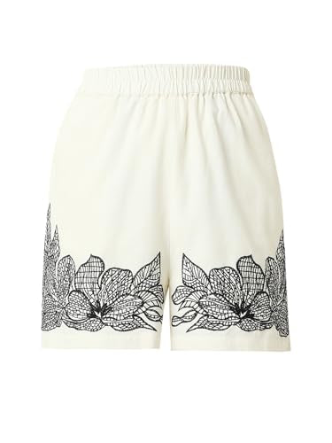 VERO MODA Women Embroidered Cream Cotton Regular Fit High Rise Above Knee Length Shorts