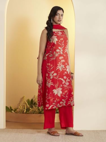 BIBA Viscose Blend Printed Straight Semi-Formal Kurta With Palazzo And Dupatta