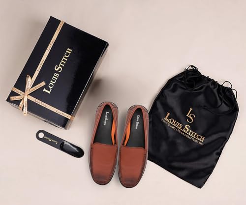 LOUIS STITCH Men's Russet Tan Slip-On Loafers | Ultra Lightweight Slip-On Solid Formal Shoes for Men | Loafers with All-Day Comfort | LSFLPDMPUTN | UK-9