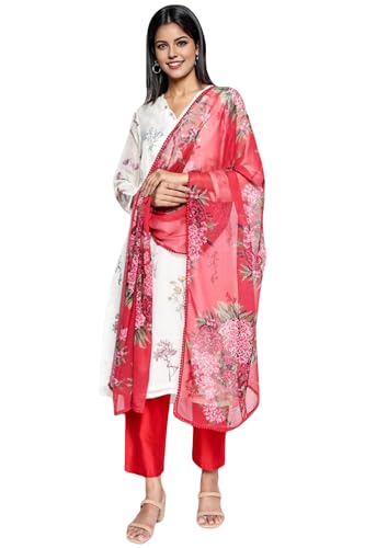W for Woman Crimson Red Printed Chiffon Dupatta (Size: Free size)-W82584-126267