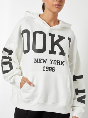 Max Women Printed Oversized Sports Sweatshirt(White_M)