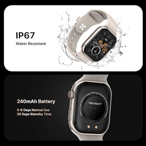 Fire-Boltt Brillia Smart Watch with 51.3mm (2.02 inch) AMOLED Display, Bluetooth Calling, SpO2, Heart Rate Monitoring, 120+ Sports Modes (Brillia, Beige)