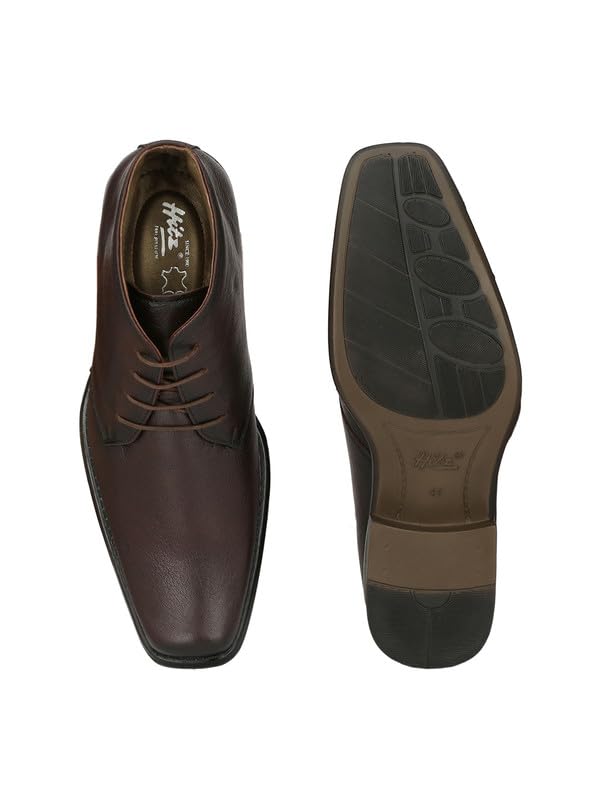 HITZ Men's Brown Leather Derby Formal Ankle Shoes
