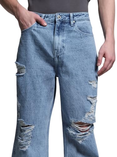 Jack & Jones Men's Blue High Rise Loose Fit Jeans