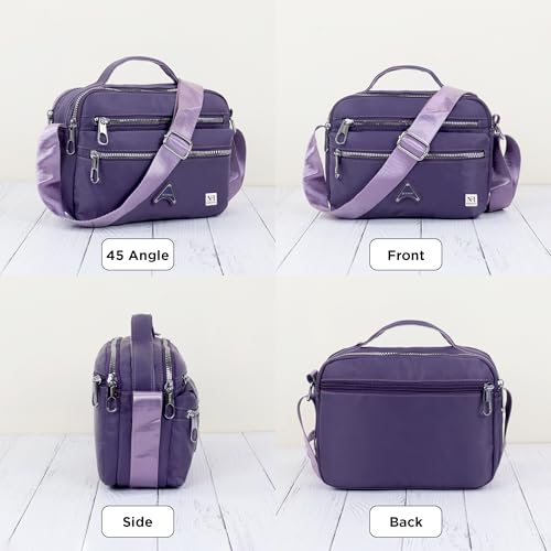 NFI essentials Crossbody Bag for Women, Multi-Layer Stylish Sling Bag for Girls, Nylon Shoulder Bag Purse for Ladies, Multi Pocket Travel Massenger Bag for Woman Latest (Purple)