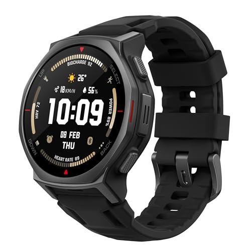 Amazfit T-Rex 3 Pro Outdoor Smart Watch 44mm Sapphire AMOLED Display with Flashlight, Dual Band GPS, Offline Maps, 25 Days Battery, 10 ATM, 180+ Sports Mode for Android & iPhone, Tactical Black