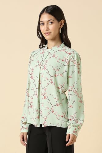 Women Green Print Formal Top