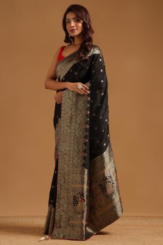 Soch Womens Black Crepe Ethnic Motifs Zari Woven Saree