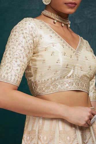 Soch Womens Cream Zari Embroidery Padded Silk Blend Blouse with Sequins