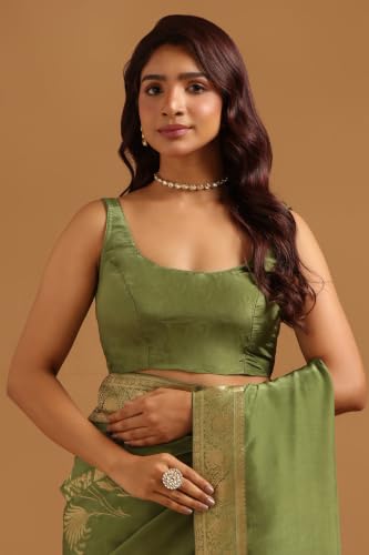Soch Womens Olive Silk Blend Botanical Zari Woven Saree