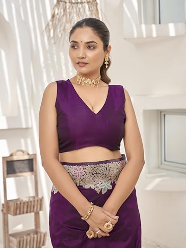 MANOHARI Women's Trendy Banarasi Soft Silk Woven Purple Saree With Heavy Jacquard Work Saree With Purple Blouse Piece_MN2017