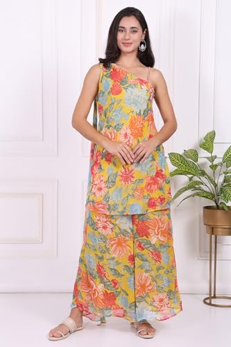 W for Woman Yellow Floral Printed Flared Kurta and Flared Pants Set - (WS13678-126973-S)