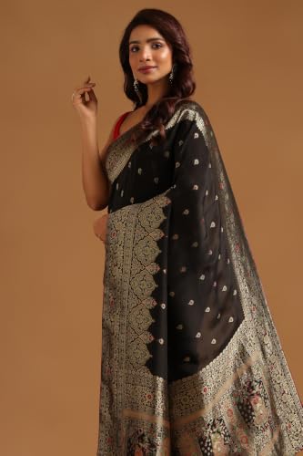 Soch Womens Black Crepe Ethnic Motifs Zari Woven Saree