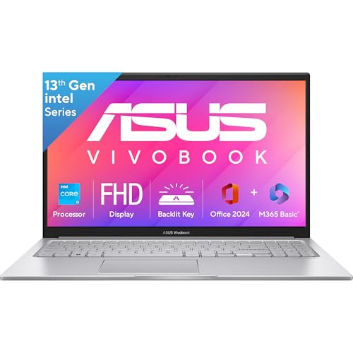 ASUS Vivobook 15 (2025), 13th Gen,Intel Core i3-1315U, 8GB RAM, 512GB SSD, FHD, 15.6", 39.6 cm, Windows 11 Home,M365 Basic(1 Year)* Office 2024,Cool Silver,1.7 Kg, X1504VA-D5321WS, Thin & Light Laptop