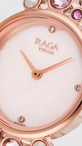 Titan Raga Moonlight Quartz Analog Mother of Pearl Dial Rose Gold Metal Strap Watch for Women - NT95032WM02