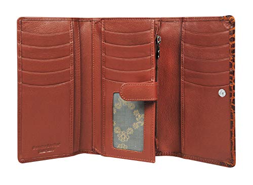 Calfnero Women's Genuine Leather wallet-Long Purse Wallet with Multiple Card Slots, Zip Pocket and Note Compartment (Cognac)