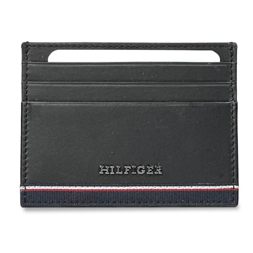 Tommy Hilfiger Men's Leather Card Holder Acre - Black | Ultra-Slim 0.5Cm Minimalist Design with 6 Card Slots | Stylish Purse for Men's