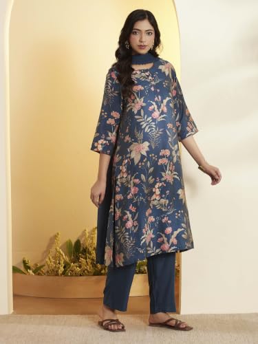 BIBA Viscose Blend Printed Straight Semi-Formal Kurta With Palazzo And Dupatta