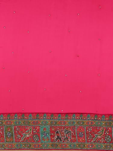 MOHEY Women's Artistic Pink Saree with Blouse Piece (Pink)