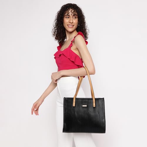Fastrack Women's Tote Bag with Stitch Detailing and Comfortable Shoulder Straps | Spacious Main Compartment Fits Upto 13" Laptop with Zip Closure and Inner Slip Pockets | Trendy Women's Handbags