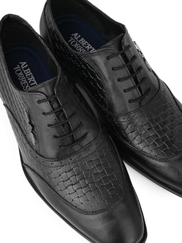 ALBERTO TORRESI Men's Formal Leather Shoes: Lace-up Closure for Comfortable and Stylish Office Wear - Black - 8 UK/India
