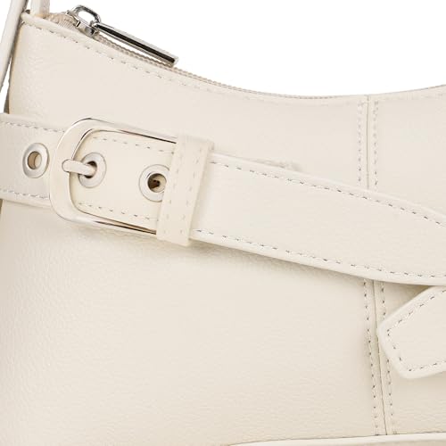 Fastrack Buckle Up Off White Shoulder Bag | Faux Leather bag with Buckle Detail | Adjustable Strap Shoulder Bag with Zipper Closure & Organised Interior
