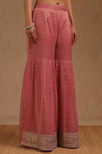 Soch Womens Pink Organza Zari Woven Suit Set Sequins