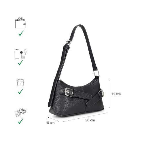 Fastrack Buckle Up Black Shoulder Bag | Faux Leather bag with Front Buckle Accent | Zip Closure Shoulder Bag with Adjustable Strap & Spacious Compartment with Organizer Pockets