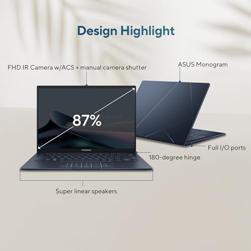 ASUS Zenbook 14 (2026),Smartchoice,Intel Core Ultra 7 255H,32GB RAM,1TB SSD,OLED,Touchscreen,14"(35.5 cm),Win 11,M365 Basic(1Y)* Office 24,Ponder Blue,1.28 Kg,UX3405CA-QL1015WS,Thin & Light Laptop