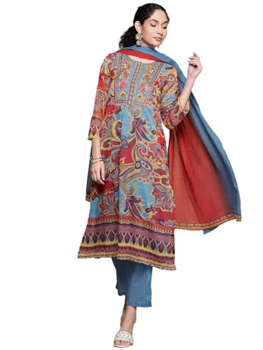 Aarke Ritu Kumar Turq Petal Paisley Full Sleeve Kurta With Pant And Dupatta