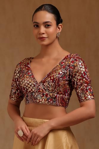 Soch Womens Maroon Georgette Embroidered Padded Blouse with Sequins