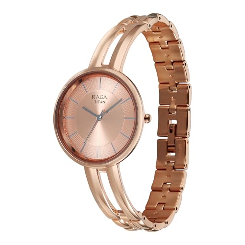 Titan Raga Contempore Rose Gold Dial Brass Strap Watch for Women - 95310WM02F