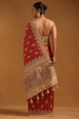 Soch Womens Rust Tussar Geometric Saree