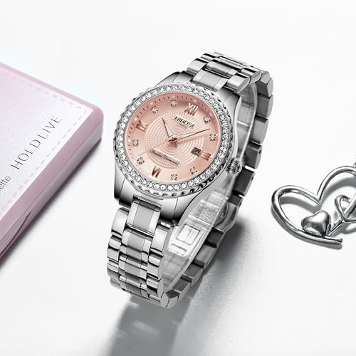 NIBOSI Women Watches Analogue Wrist Watches Watches for Women's & Girls&Miss&Ladies Rose Gold Dial Watch with Stylish Diamond （Rose Gold Silver）