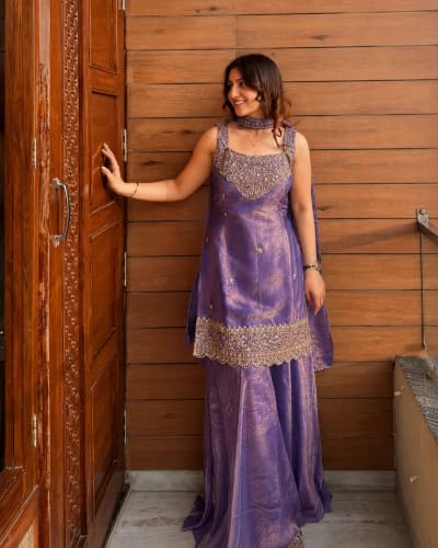 VARNI FABRICS: A lady's First Love Women's Silk Blend Embroidered Straight Kurta Set With Dupatta And Flared Palazzo