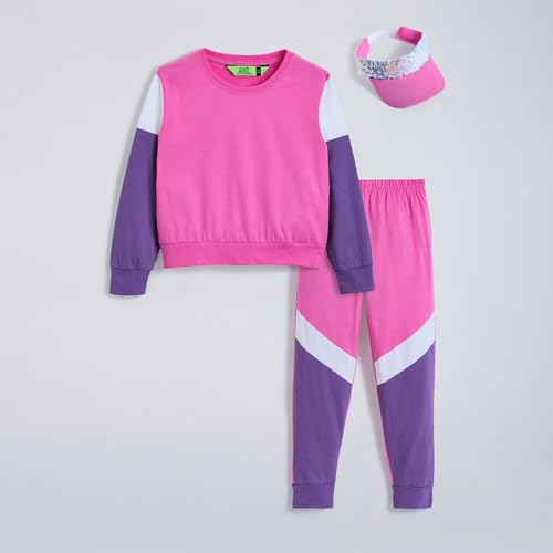Hopscotch Girls Pink Full Sleeves 2-Pc Colourblock Cotton Jogger Set For Age (4-5 Years)