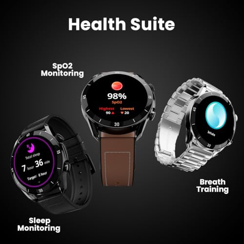 Fire-Boltt Legacy Luxury Round Smart Watch 1.43″ Super AMOLED, Bluetooth Calling, Wireless Charging, Voice Assistant, SPO₂ & Heart Rate Monitor, 110+ Sports Modes, Smart Watch for Men & Women - Black