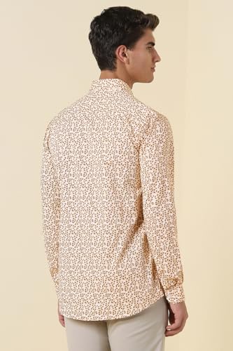 Men Beige Print Full Sleeves Formal Shirt
